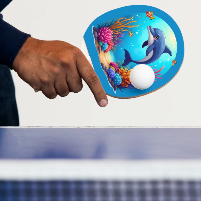 Whimsical Dolphin in Vibrant Coral Reef Ping Pong Paddle (Insitu)