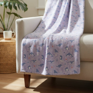 Whimsical Dolphin Pattern in Purple and Pink Fleece Blanket