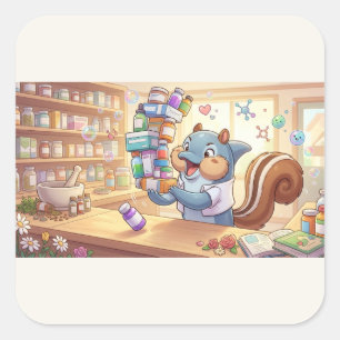 Whimsical Dolphin Squirrel – Apothecary Shop Square Sticker