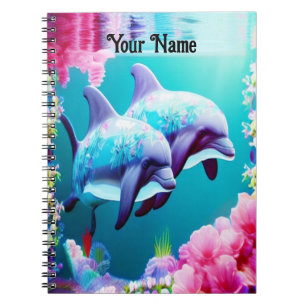 Whimsical Dolphins and Floral Underwater Notebook