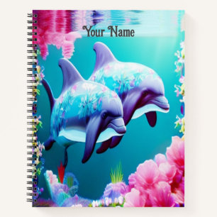 Whimsical Dolphins and Floral Underwater Notebook