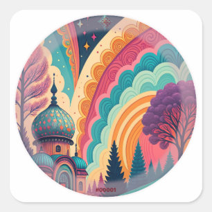 Whimsical Dome Round Sticker #00001 – Customisable