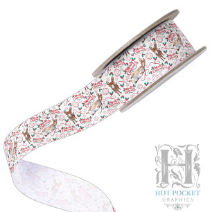 Whimsical Donkey Christmas Satin Ribbon