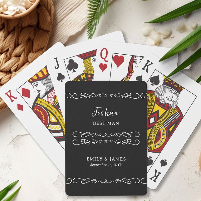 Whimsical Doodle Any Colour Groomsman Wedding Playing Cards (Best Man Poker Cards with whimsical doodles and love hearts - edit color or personalize for anyone)