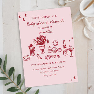 Whimsical doodle Baby Brunch Baby Shower Girl Invitation