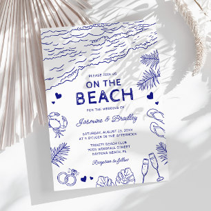 Whimsical Doodle Beach Wedding Invitation