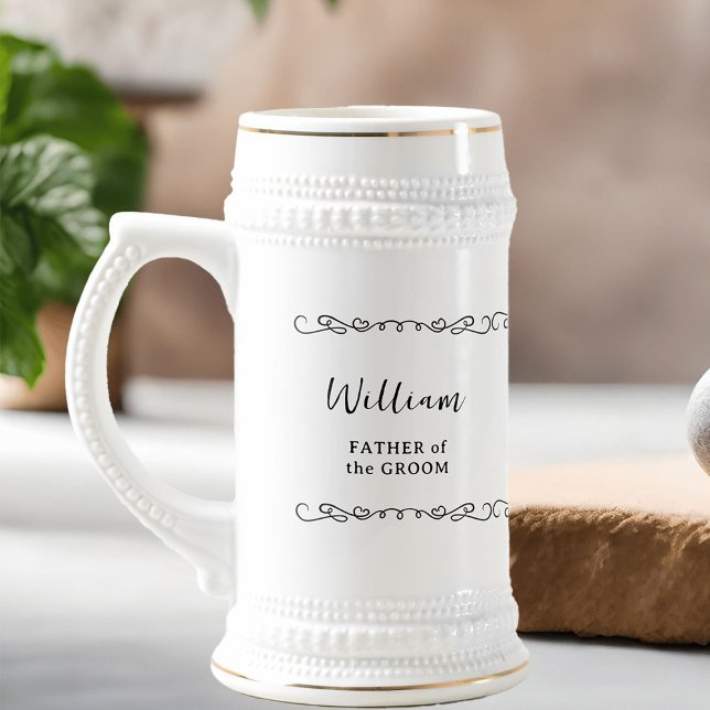 Whimsical Doodle Black and White Wedding Party Beer Stein (Groom's party beer tankard - customize to any color or for anyone in your wedding party)