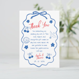 Whimsical Doodle blue Red wedding thank you