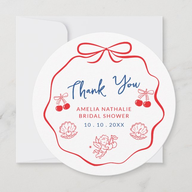 Whimsical Doodle bow bridal shower thank you  Card (Front)