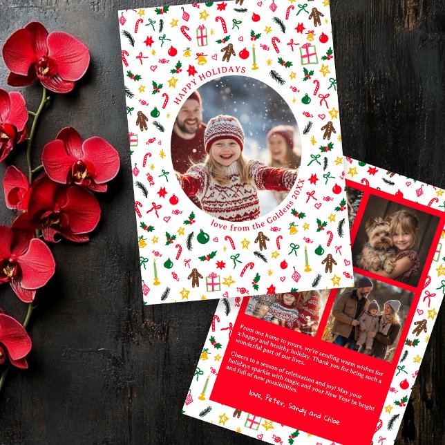 Whimsical Doodle Christmas Custom 5 Photo Collage Holiday Card (Whimsical Doodle Christmas Custom 5 Photo Collage Holiday Card
)