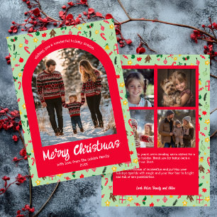 Whimsical Doodle Christmas Custom Arch 5 Photo Holiday Card
