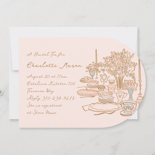 Whimsical Doodle Drawing Tea Party Bridal Shower Invitation (Front)