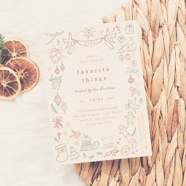 Whimsical Doodle Favourite Things Christmas Party Invitation (Creator Uploaded)
