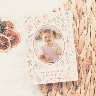 Whimsical Doodle Feliz Navidad Spanish Christmas Holiday Card