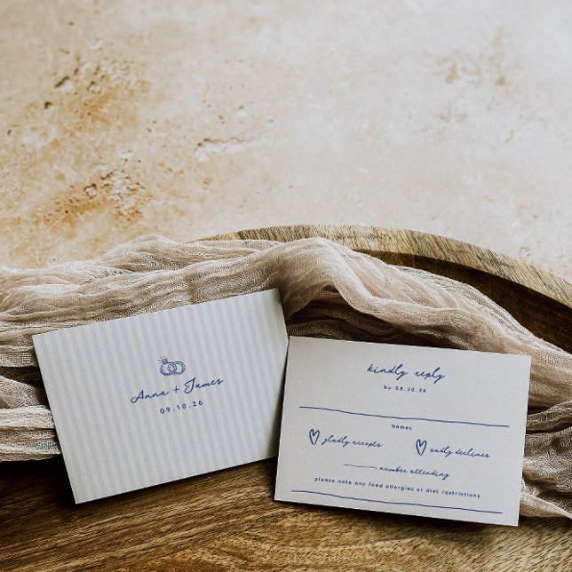 Whimsical Doodle French Blue Wedding RSVP Card (Creator Uploaded)