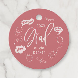Whimsical Doodle Grad Party Blush Pink Favour Tags