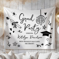 Whimsical Doodle Grad Party Graduation Backdrop
