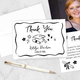 Whimsical Doodle Graduate Photo Class Of 2026 Thank You Card
