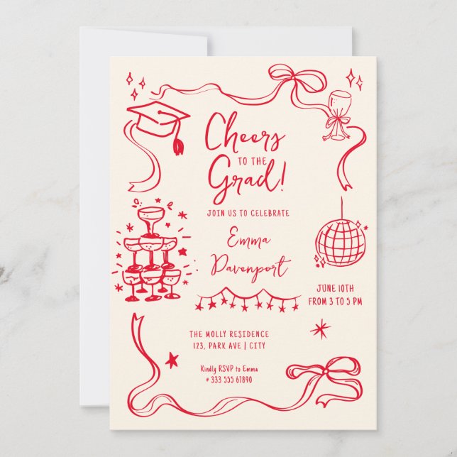 Whimsical doodle Graduation Party Invitation (Front)