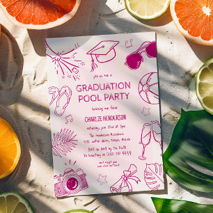 Whimsical Doodle Graduation Pool Party Invitation