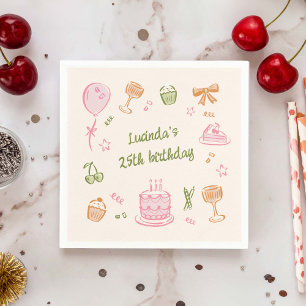 Whimsical Doodle Hand Drawn Birthday Party Napkin