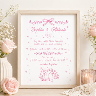 Whimsical Doodle Hand Drawn Pink Swans Wedding Invitation