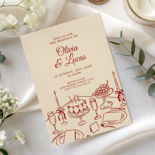 whimsical doodle handwritten elegant wedding  invitation