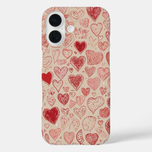 Whimsical Doodle Hearts iPhone 16 Case