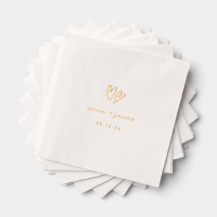 Whimsical Doodle Hearts Wedding Foil Napkins
