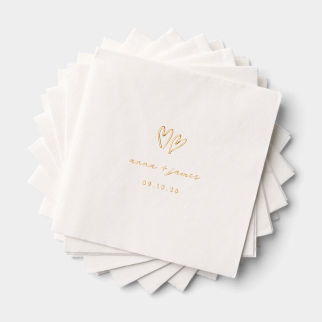 Whimsical Doodle Hearts Wedding Foil Napkins (Insitu (Stacked))