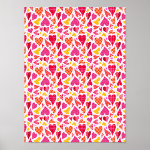 Whimsical Doodle Hearts with Patterns and Texture Poster