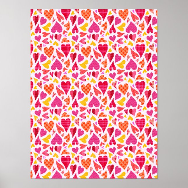 Whimsical Doodle Hearts with Patterns and Texture Poster (Front)