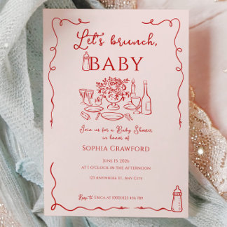 Whimsical Doodle Let's Brunch Baby Shower Invitation