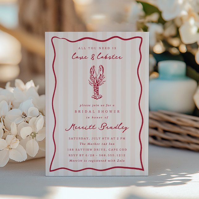 Whimsical Doodle Lobster Bridal Shower Invitation (Creator Uploaded)