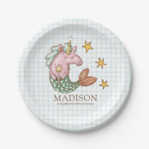 Whimsical Doodle Mermaid Unicorn Birthday Paper Plate