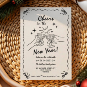 Whimsical doodle New year's party invitation