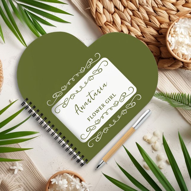 Whimsical Doodle Pad Any Colour Flower Girl Notebook (Flower Girl Notepad with whimsical doodles and love hearts - edit color or personalize for anyone)