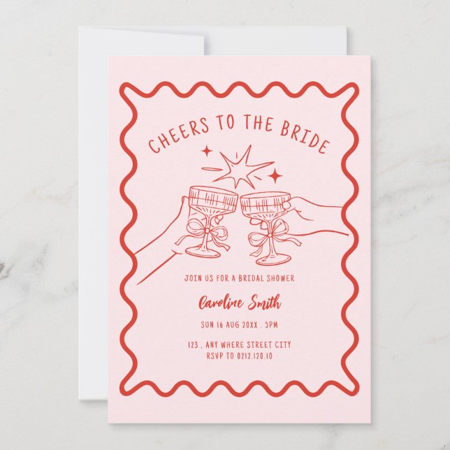 Whimsical doodle pink bridal shower invitation (Front)