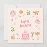 Whimsical Doodle Sketches Happy Birthday