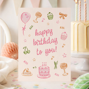 Whimsical Doodle Sketches Happy Birthday Card