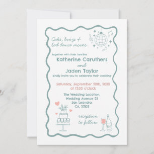 Whimsical doodle styled blue wedding Invitation
