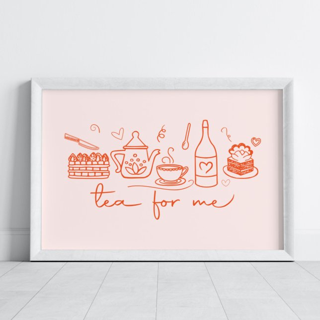 Whimsical Doodle Tea for Me, Tea Party Kitchen Poster (Creator Uploaded)