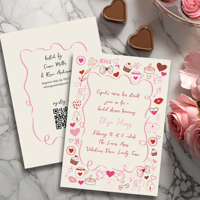 Whimsical Doodle Valentine's Bridal Shower Invitation (Bridal Shower invitation from the Valentines Bridal Shower Invitation collection by Darling & May)