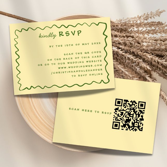Whimsical Doodle Yellow & Green Wedding RSVP Card (Creator Uploaded)
