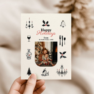 Whimsical Doodles Christmas Family Photo Postcard