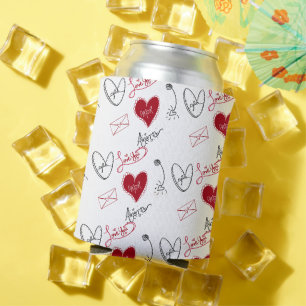 Whimsical Doodles Hand Drawn Valentines Day  Can Cooler