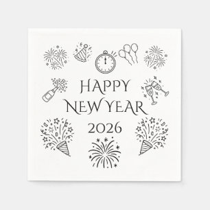 Whimsical Doodles Happy New Year 2026 Napkin