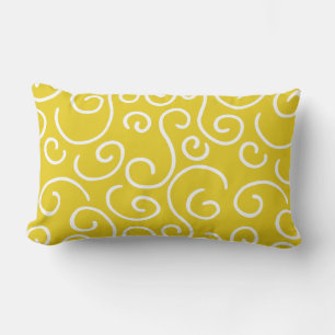 Whimsical Doodles Pattern Mustard Yellow and White Lumbar Cushion