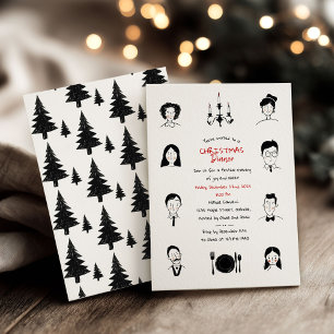 Whimsical Doodles Portraits Christmas Dinner Invitation