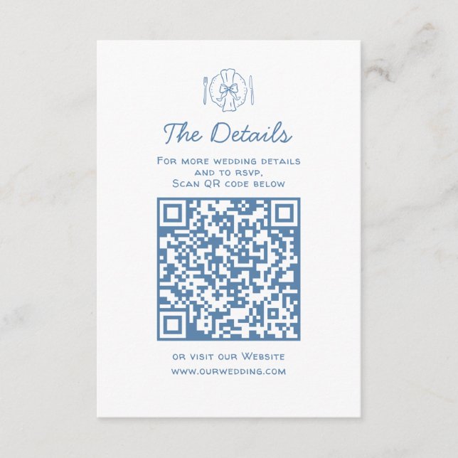 Whimsical Doodles Wedding Details RSVP QR Code Enclosure Card (Front)